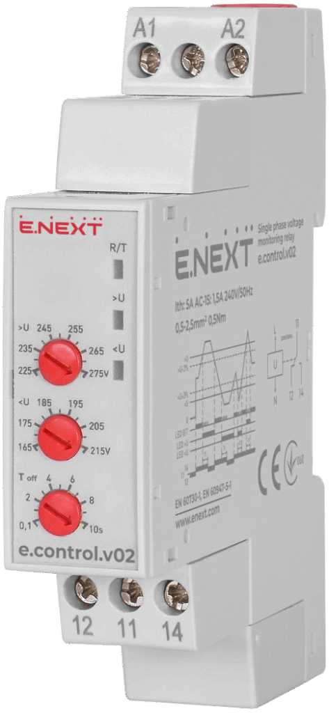 РЕЛЕ КОНТРОЛЮ НАПРУГИ ОДНОФАЗНЕ e.control.v02