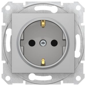 Розетка 1-а з заземлювальним контактом, зі шторками "SEDNA" алюміній