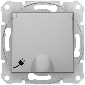 Розетка 1-а З/К внутр. з кришкою та шторками "SEDNA" алюміній (C1) (знятий з в-ва  30.12.2023)