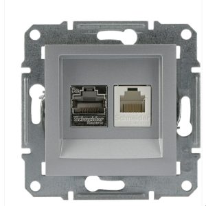 Розетка комп’ютерна та телефонна, внутрішня "ASFORA Schneider" алюміній