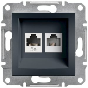 Розетка комп’ютерна та телефонна, внутрішня "ASFORA Schneider" антрацит