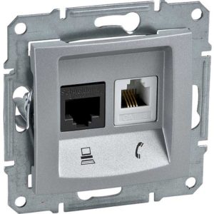 Розетка комп’ютерна та телефонна, внутрішня "SEDNA" алюміній