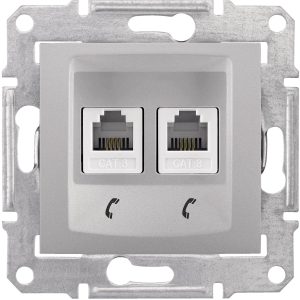 Розетка телефонна подвійна RJ-11 внутрішня "SEDNA" алюміній
