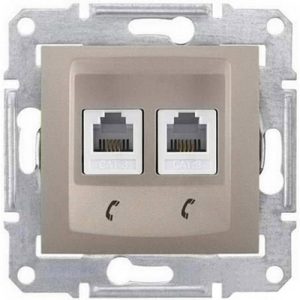 Розетка телефонна подвійна RJ-11 внутрішня "SEDNA" титан