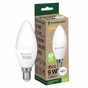 Лампа ЛЕД свічка  9W 4100K 800lm E14 С37 (2 роки) "ENERLIGHT"