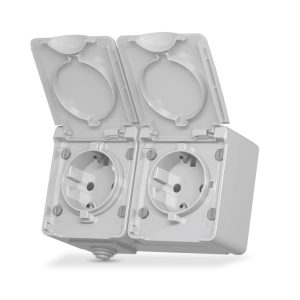 Розетка 2-а зовн. З/К зах. IP65 з З/К сіра BINERA "VIDEX"