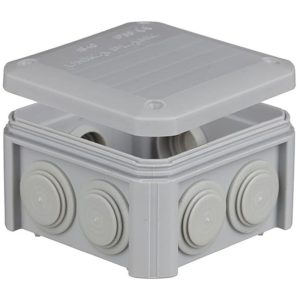 Коробка розподільча  90х90х52 IP55 зовнішня поліпроп.самозатух.850°С з сальник.гумов. IB401 UNIKA