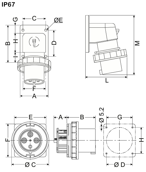 Технічні характеристики | Промислові розетки та вилки Mureva PK