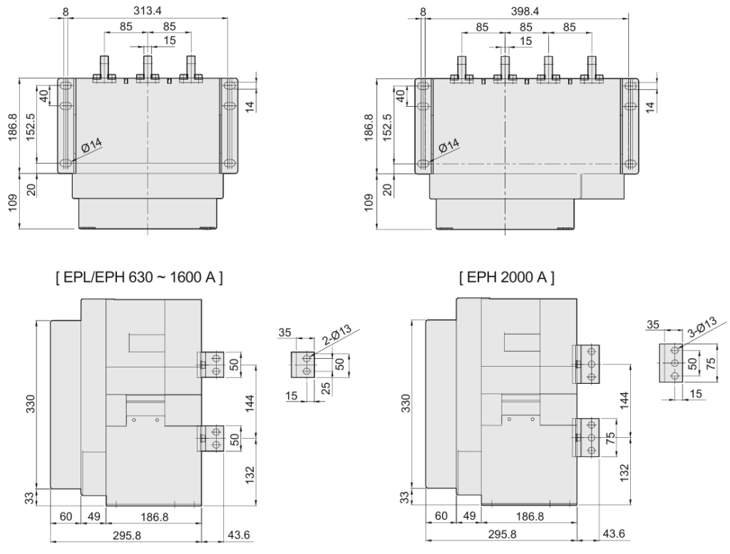 Габаритні розміри автоматичних вимикачів фірми ETI POWER 