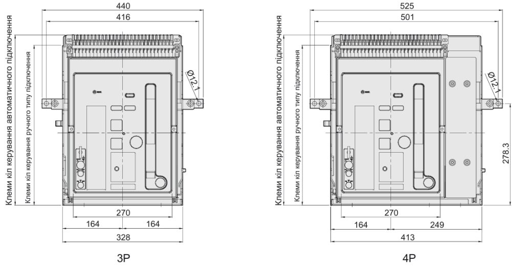 Габаритні розміри автоматичних вимикачів фірми ETI POWER 