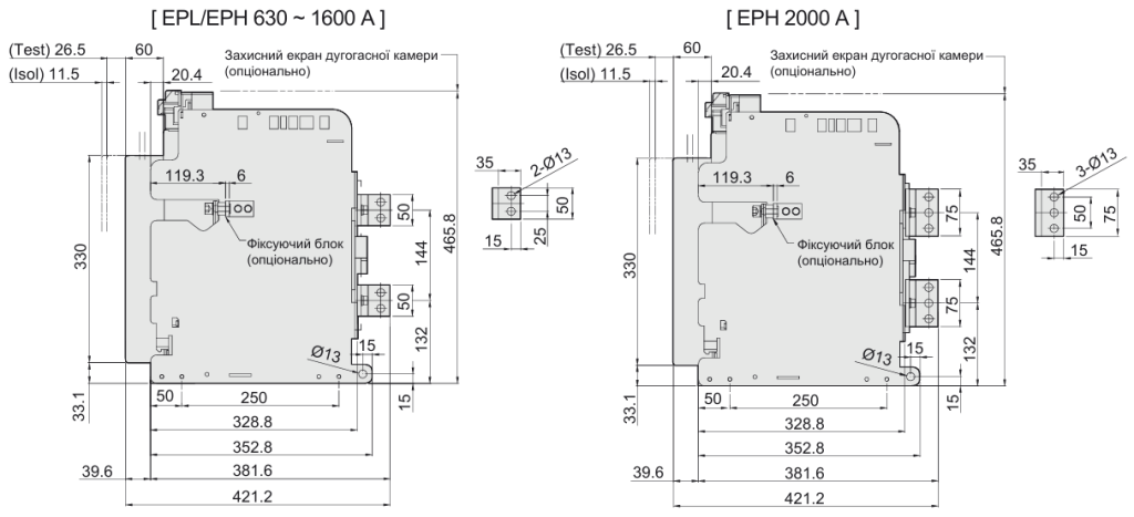 Габаритні розміри автоматичних вимикачів фірми ETI POWER 