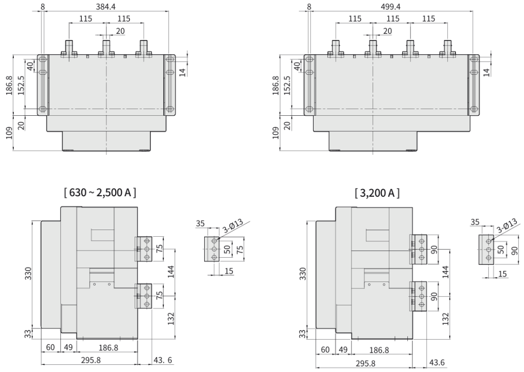 Габаритні розміри автоматичних вимикачів фірми ETI POWER 