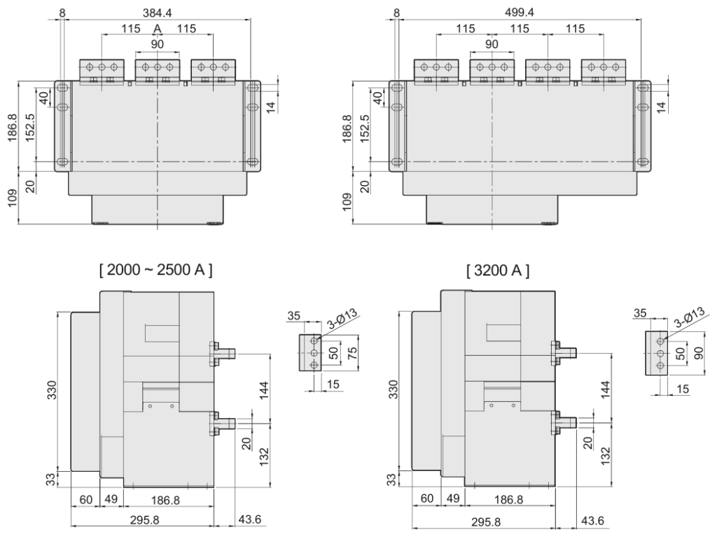 Габаритні розміри автоматичних вимикачів фірми ETI POWER 