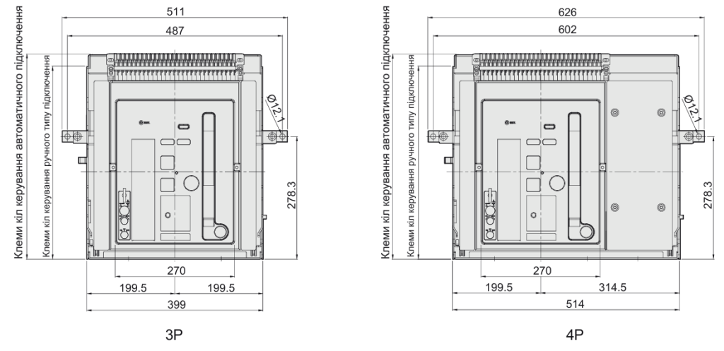 Габаритні розміри автоматичних вимикачів фірми ETI POWER 