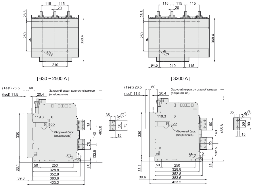 Габаритні розміри автоматичних вимикачів фірми ETI POWER 