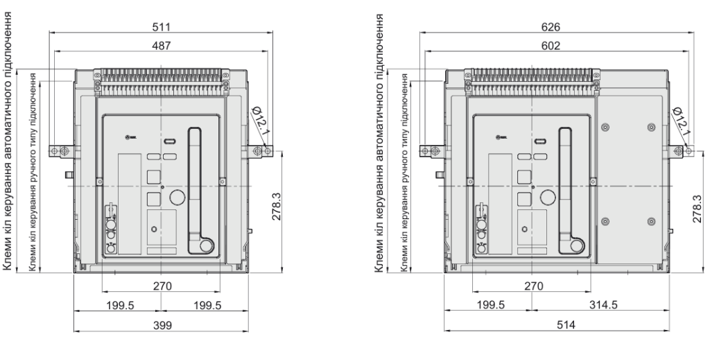 Габаритні розміри автоматичних вимикачів фірми ETI POWER 