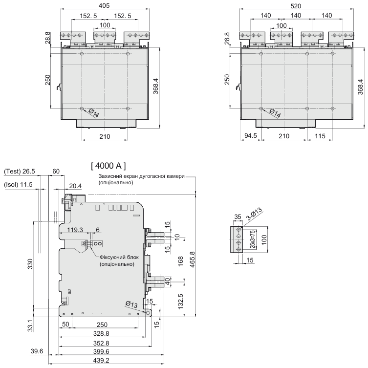 Габаритні розміри автоматичних вимикачів фірми ETI POWER 
