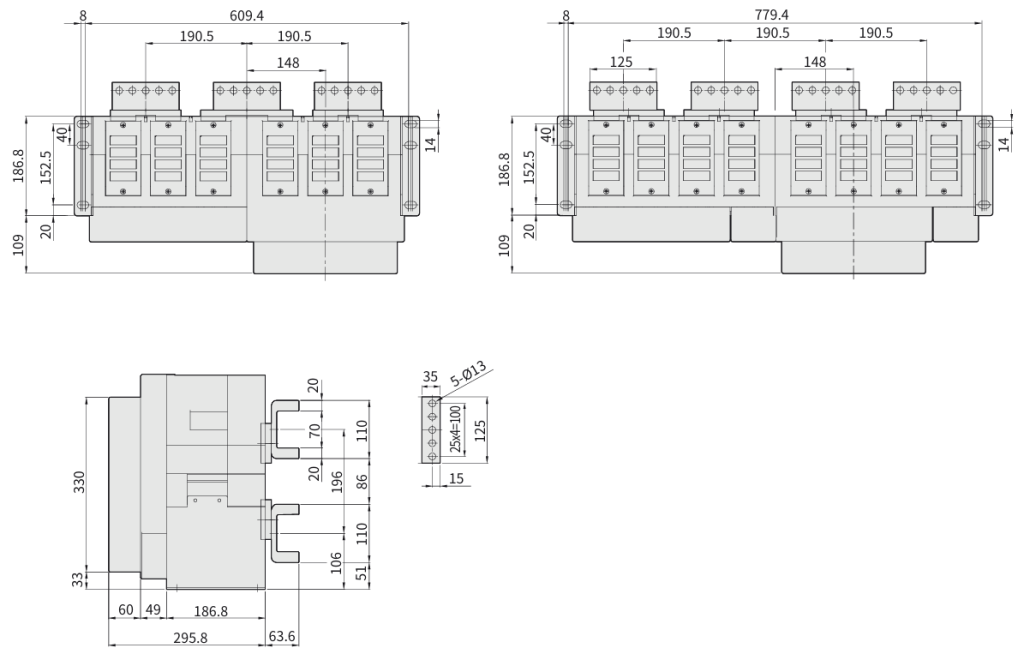 Габаритні розміри автоматичних вимикачів фірми ETI POWER 