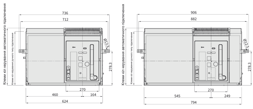 Габаритні розміри автоматичних вимикачів фірми ETI POWER 