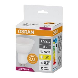 Лампа ЛЕД точкова 8W 3000K 800Lm GU10 PAR16 75 830 230V w.o. CE (2 роки) OSRAM