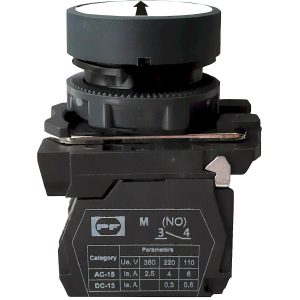 Кнопка пластиковая без фиксации FP5-AA3341 1НО (черная стрелка вверх, белая)