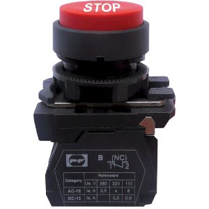 Вимикач кнопковий пластиковий FP5-AL4342 1NC (STOP, червоний)