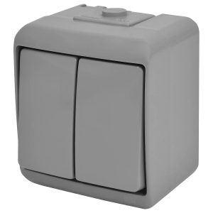 Выключатель 2-клавишный наружный IP54 VHE-2-SR серый