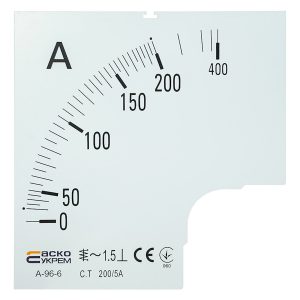 Шкала 200/5А для амперметра А-96-6