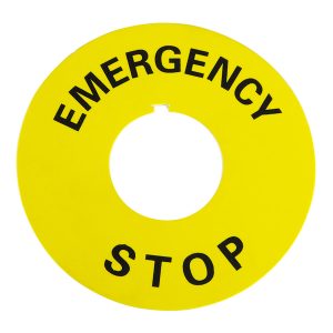 Маркировочная табличка "EMERGENCY STOP" желтая круглая