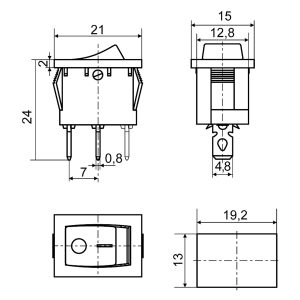 Переключатель 1-клавишный красный с подсветкой KCD1-2-101N  R/B