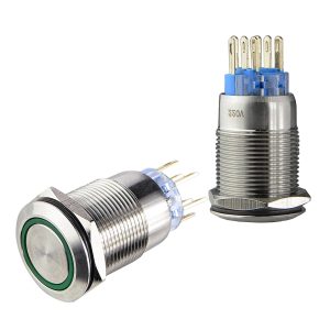 Кнопка металлическая с подсветкой зеленая 2НО+2НЗ TYJ 19-272 220V