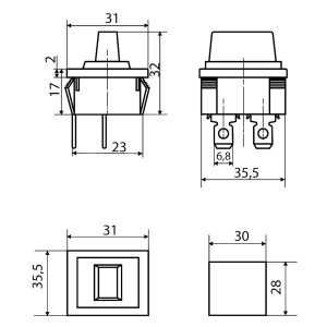 Переключатель 1-клавишный красный KCD2- 9-201 R/B
