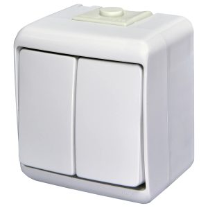 Выключатель 2-клавишный наружный с подсветкой IP54 VHE-2L белый