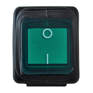 Переключатель 1-клавишный зеленый с подсветкой и защитой KCD2-201WN GR/B