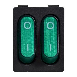 Переключатель 2-клавишный зеленый с подсветкой KCD2- 5-2101N GR/B