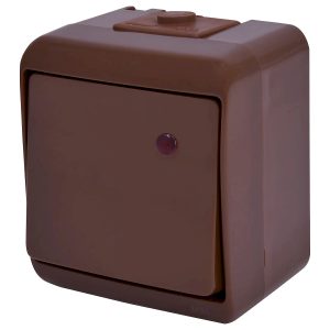 Выключатель 1-клавишный наружный IP54 с подсветкой VHE-1L-KR коричневый