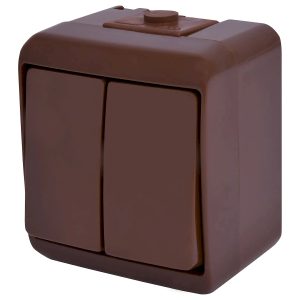 Выключатель 2-клавишный наружный IP54 VHE-2-KR коричневый