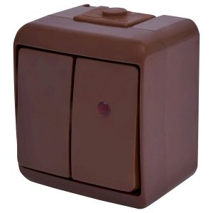 Выключатель 2-клавишный наружный с подсветкой IP54 VHE-2L-KR коричневый