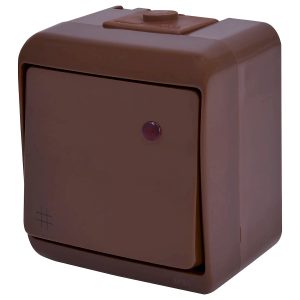 Выключатель 1-клавишный наружный перекрестный IP54 с подсветкой VHE-6L-KR коричневый