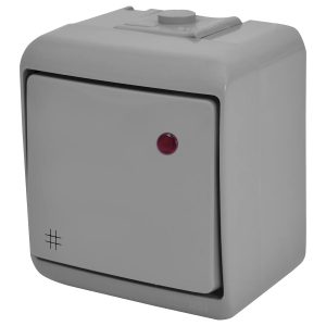 Выключатель 1-клавишный проходной наружный IP54 с подсветкой VHE-6L-SR серый