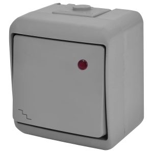 Выключатель 1-клавишный наружный проходной IP54 с подсветкой VHE-3L-SR серый