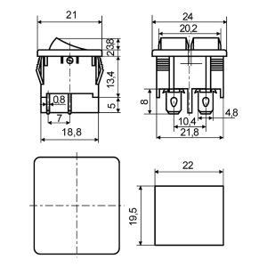 Переключатель 2-клавишный красный с подсветкой широкий KCD1-6-2101N R/B