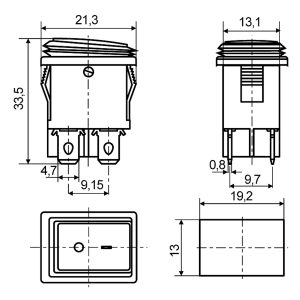 Переключатель 1-клавишный красный KCD1-4-201NW R/B 1 клавиша с подсветкой и защитой