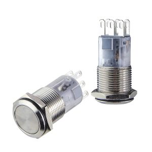 Металлическая плоская кнопка с фиксацией, 2НО+2НЗ. TYJ 16-312