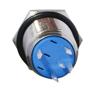 Кнопка металлическая плоская с фиксацией 1НО+1НЗ, с подсветкой, зеленая 220В. TYJ 16-361