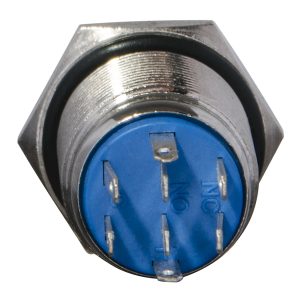 Кнопка металлическая плоская с фиксацией 2НО+2НЗ, с подсветкой, желтая 220V. TYJ 16-362