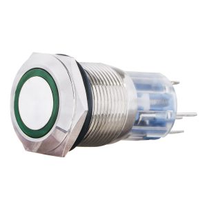 Плоская металлическая кнопка с подсветкой, 1НО+1НЗ, зеленая 24V. TYJ 19-271