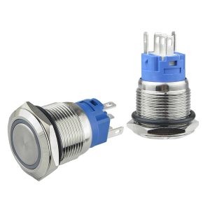 Металлическая плоская кнопка с подсветкой, 1НО+1НЗ, красная 24V. TYJ 19-271