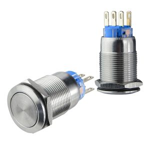 Металлическая плоская кнопка с фиксацией, 2НО+2НЗ. TYJ 19-312