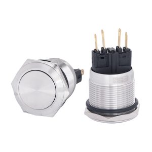 Металлическая плоская кнопка с фиксацией, 1НО+1НЗ. TYJ 22-311